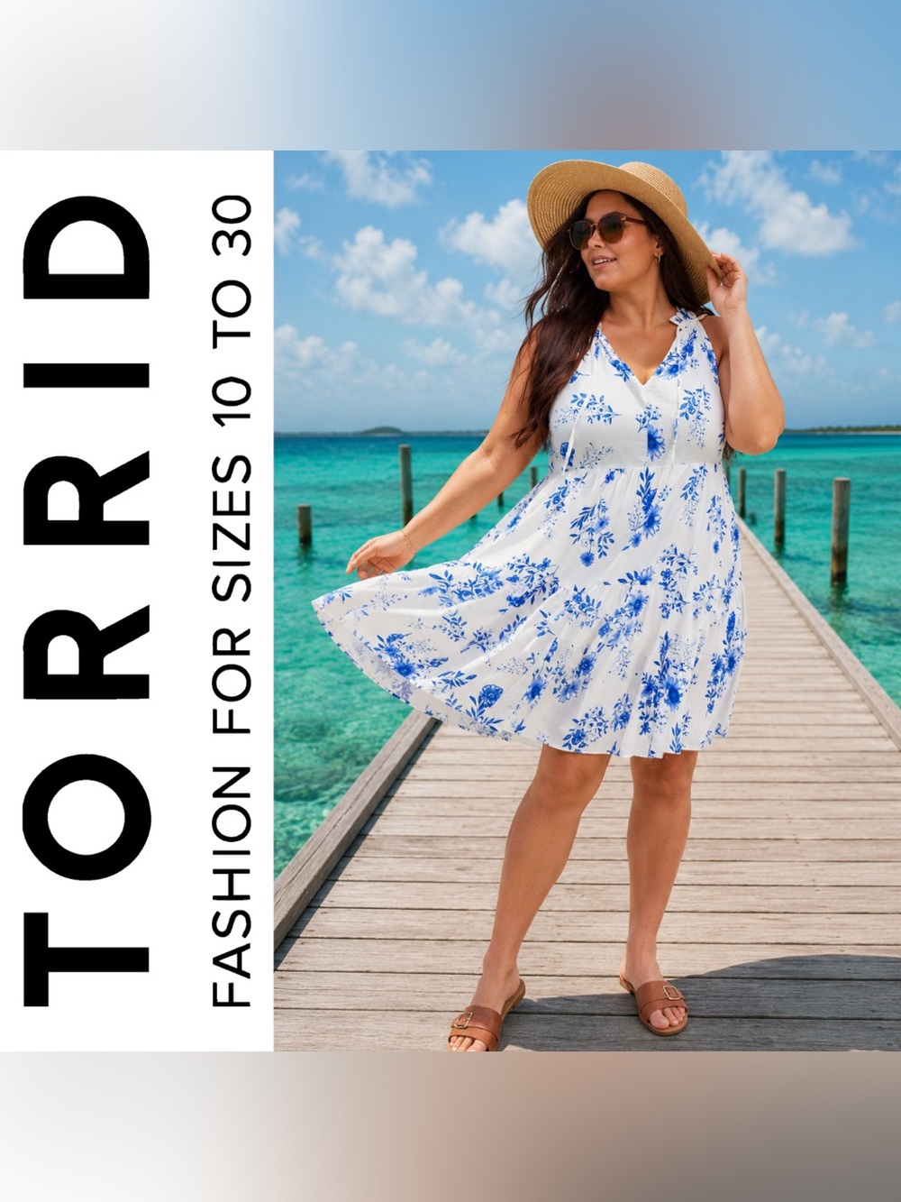 Torrid Belle Isle Tiered White & Blue Floral Mini Beach Dress, Large, NWT!